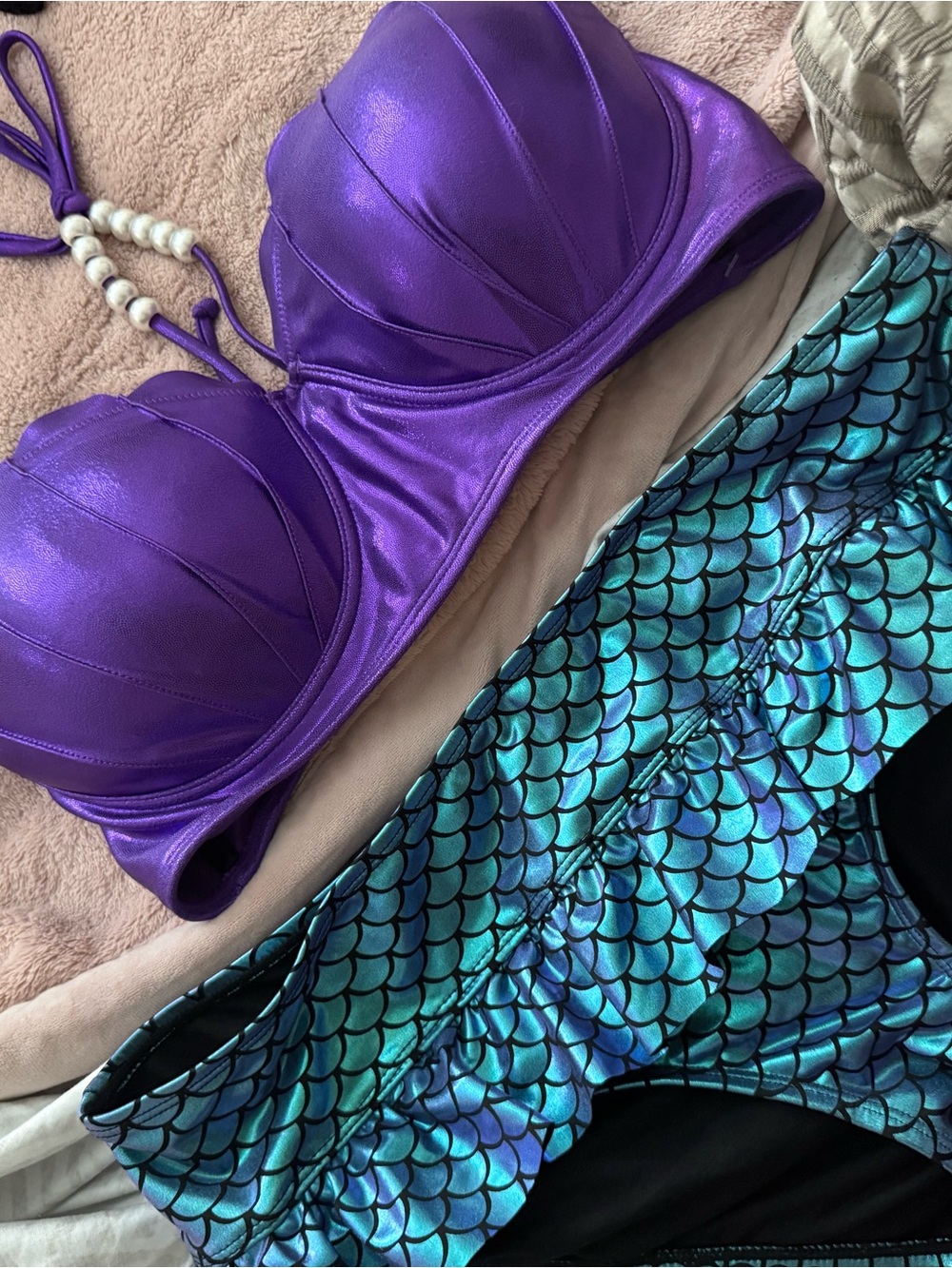 Disney Purple Shell Bikini Top with Teal Mermaid-Scale Bottoms
